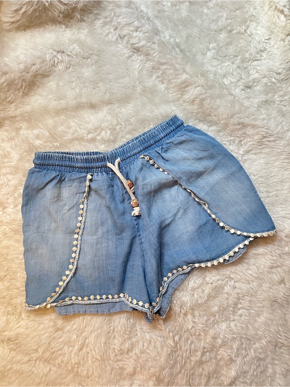Xhilaration Light Blue Denim-Style Pom Trim Shorts